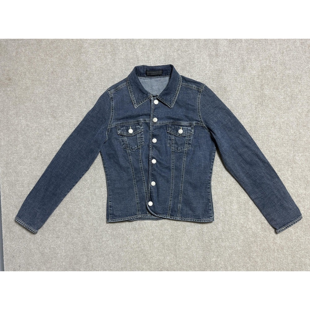 Geoffrey Beene Jacket Womens Medium Blue Denim Sport Button Up Jean Classic Fit